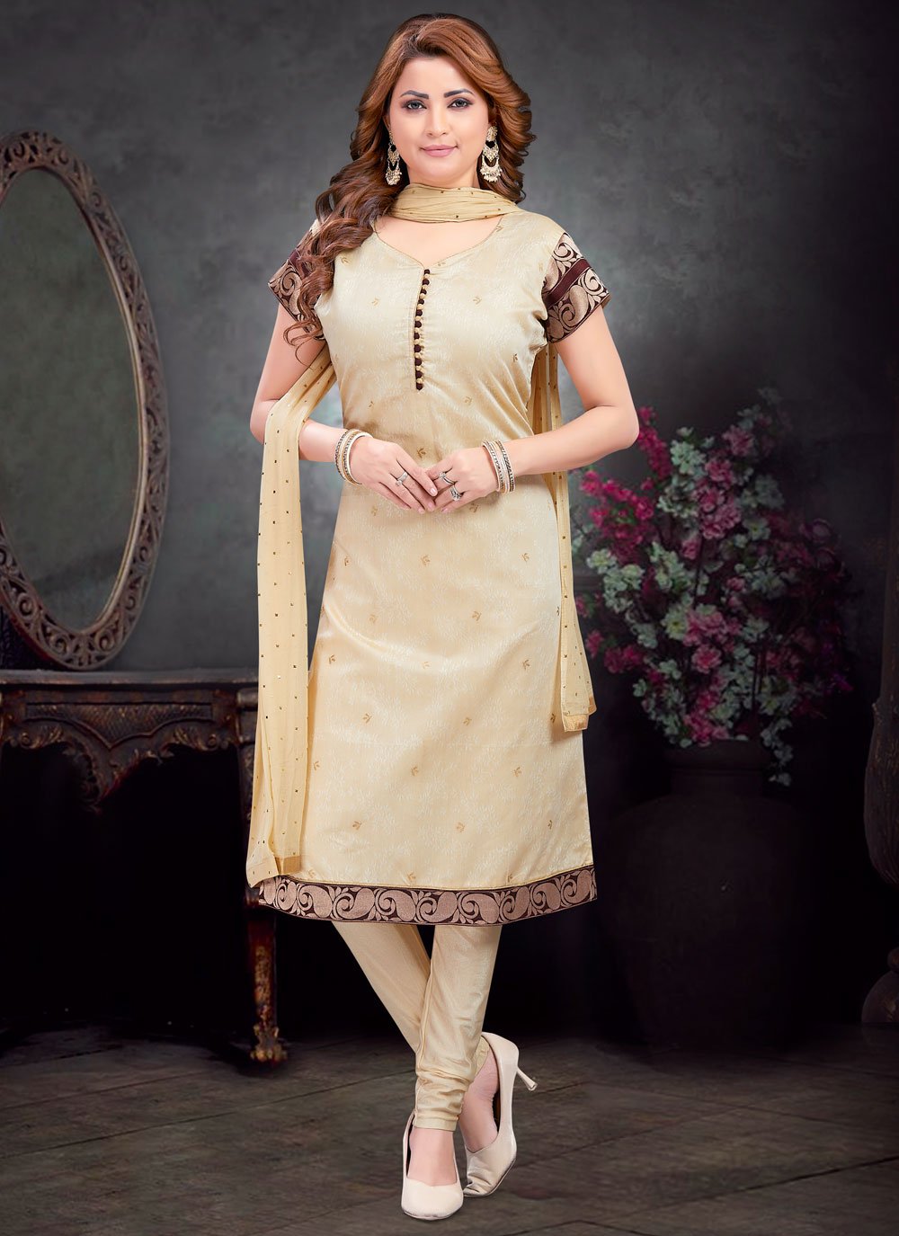 Cream Jute Silk Salwar Kameez and Cream Jute Silk Salwar Suit Online Shopping