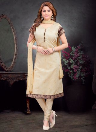 Aspiring Cream Art Silk Salwar Suit