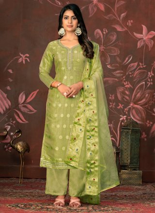 Astonishing Green Organza Salwar Suit