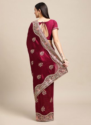 Astonishing Maroon Rangoli Trendy Saree with Sequins Work