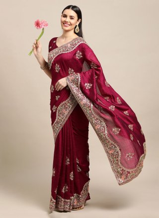 Astonishing Maroon Rangoli Trendy Saree with Sequins Work