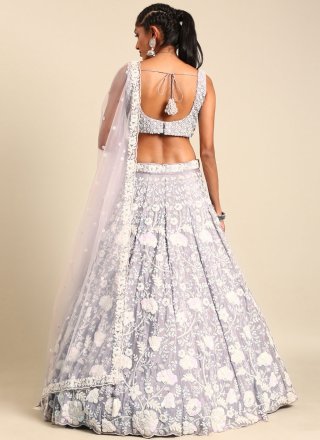 Astounding Mauve Georgette Lehenga Choli with Cord, Embroidered, Moti, Sequins and Thread Work