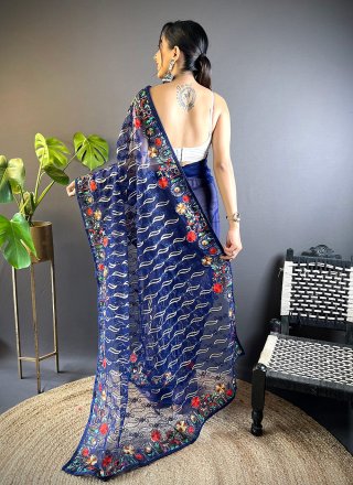 Auspicious Blue Net Trendy Saree
