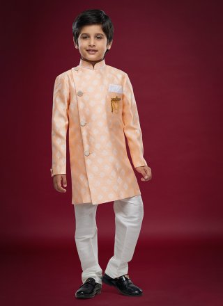 Banarasi Jacquard Sherwani Kids Wear with Fancy Work