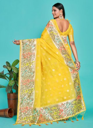 Banarasi Silk Contemporary Saree In Yellow