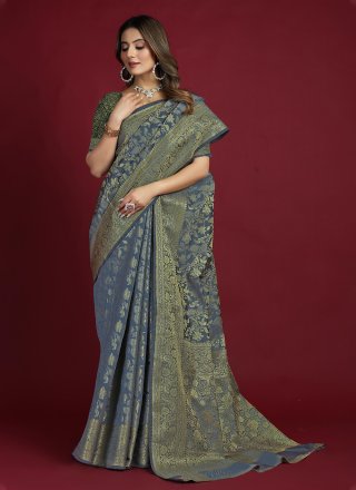 Banarasi Silk Contemporary Sari In Grey