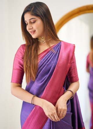 Banarasi Silk Contemporary Sari In Purple