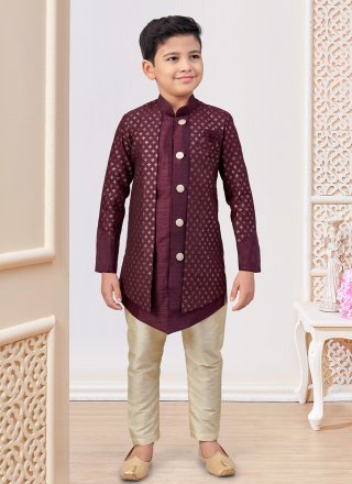 Banarasi Silk Indo Western Sherwani In Brown