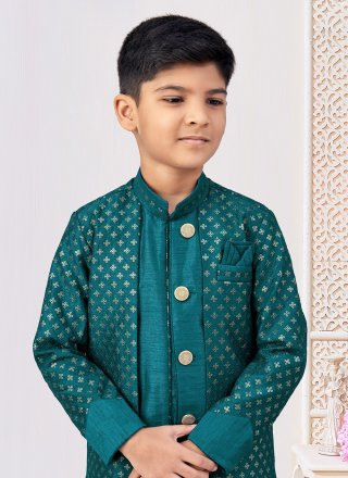 Banarasi Silk Indo Western Sherwani with Machine Embroidery, Stone and Thread Work