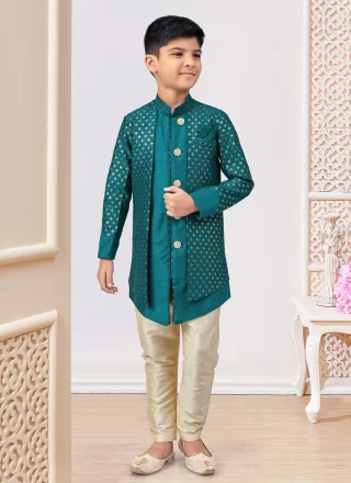 Banarasi Silk Indo Western Sherwani with Machine Embroidery, Stone and Thread Work