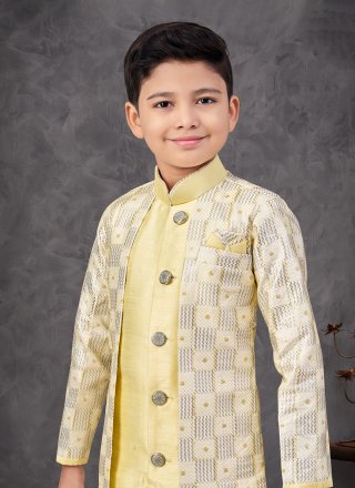 Banarasi Silk Indo Western Sherwani with Machine Embroidery, Stone and Thread Work