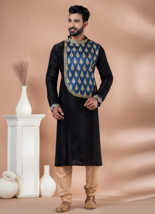Banarasi Silk Kurta Pyjama In Black