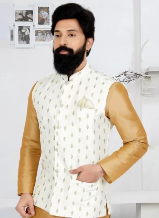 Banarasi Silk Nehru Jackets In White
