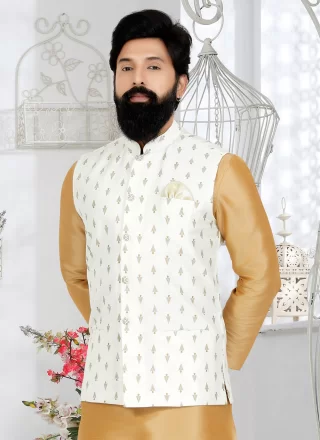 Banarasi Silk Nehru Jackets In White
