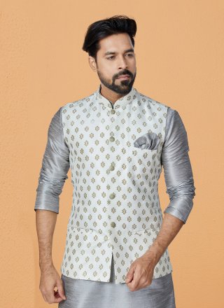 Banarasi Silk Nehru Jackets with Print Work