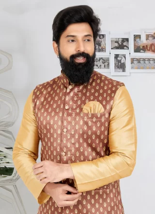 Banarasi Silk Nehru Jackets with Print Work