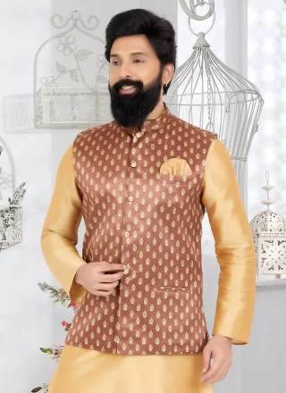 Banarasi Silk Nehru Jackets with Print Work