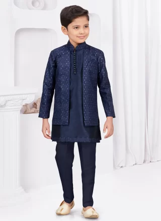 Banarasi Silk Sherwani Kids Wear In Blue