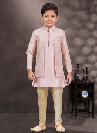 Banarasi Silk Sherwani Kids Wear In Pink