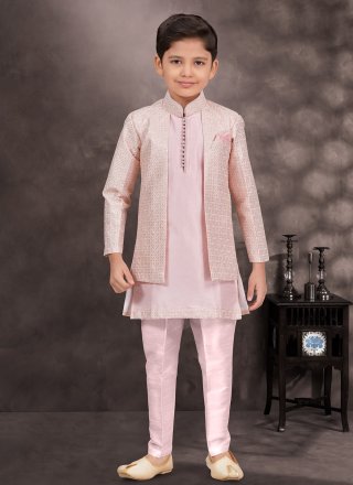 Banarasi Silk Sherwani Kids Wear In Pink