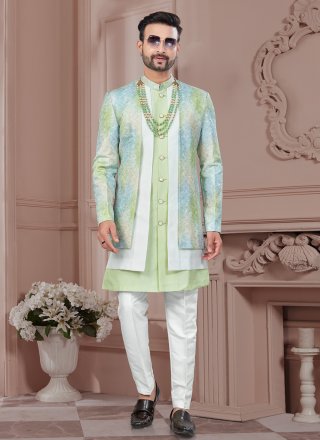 Banarasi Silk Sherwani Mens Wear with Buttons and Machine Embroidery Work