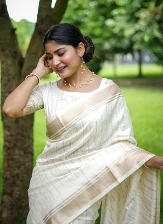 Banarasi Silk Traditional Saree In Off White