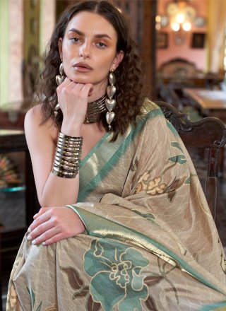 Banarasi Silk Trendy Saree In Beige and Turquoise