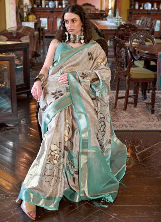 Banarasi Silk Trendy Saree In Beige and Turquoise