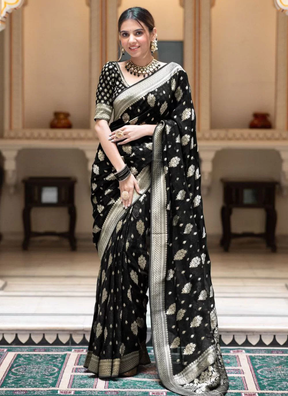 Buy Banarasi Silk Trendy Saree In Black Online 284080
