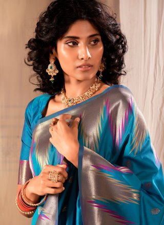 Banarasi Silk Trendy Saree In Teal