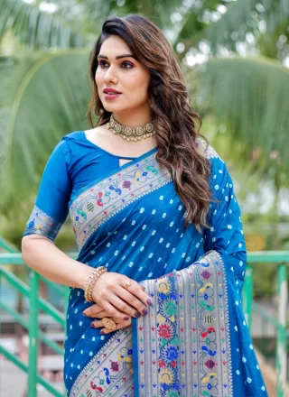 Bandhej and Weaving Work Silk Bandhej Saree In Blue