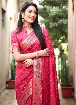 Bandhej, Patch Border and Woven Work Paithni Classic Saree In Burgundy