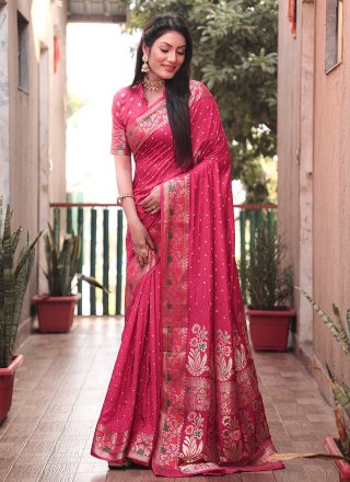 Bandhej, Patch Border and Woven Work Paithni Classic Saree In Burgundy
