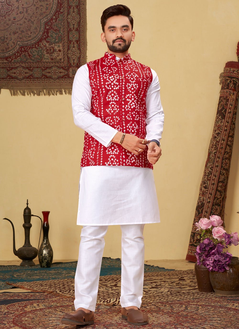 Red Kurta Pajama With Jacket Online Shopping