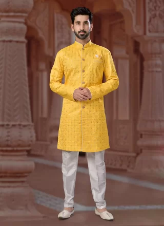 Banglori Silk Indo Western Sherwani with Embroidered, Sequins and Thread Work