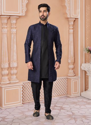 Banglori Silk Indo Western Sherwani with Fancy, Machine Embroidery and Thread Work