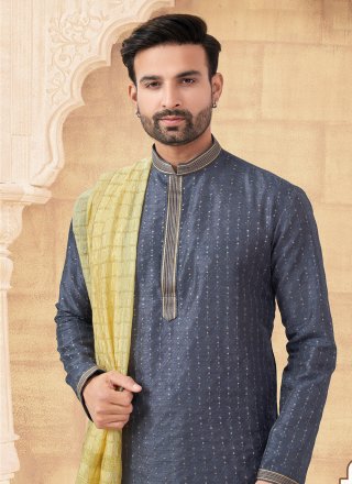 Banglori Silk Kurta Pyjama with Machine Embroidery and Sequins Work