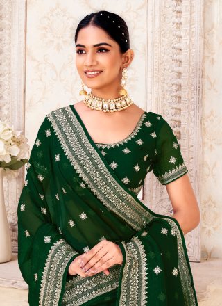 Baronial Green Titan Trendy Saree with Zari Work