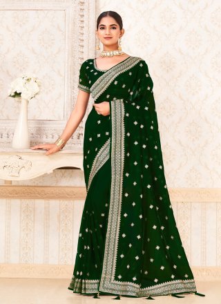 Baronial Green Titan Trendy Saree with Zari Work