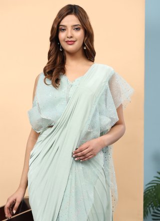 Beads and Stone Work Imported Trendy Saree In Green
