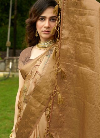 Beautiful Brown Satin Contemporary Sari