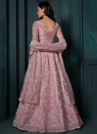 Beautiful Pink Net Lehenga Choli with Embroidered and Sequins Work