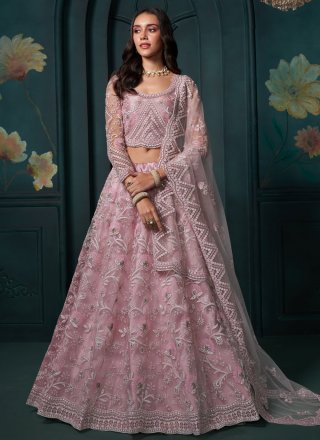 Beautiful Pink Net Lehenga Choli with Embroidered and Sequins Work