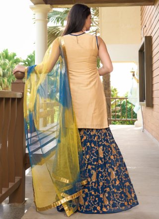Beige and Cream Embroidered and Zari Work Cotton Silk Salwar Suit
