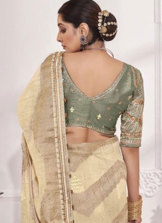 Beige Art Silk Embroidered and Weaving Work Classic Sari for Ceremonial