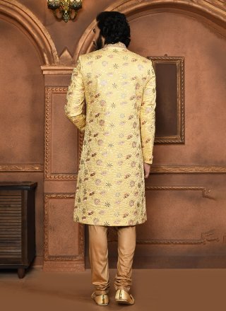Beige Art Silk Embroidered, Hand and Resham Work Sherwani Mens Wear for Ceremonial