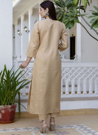 Beige Cotton Plain Work Readymade Salwar Suit for Ceremonial