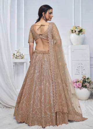 Beige Embroidered and Stone Work Net A - Line Lehenga Choli
