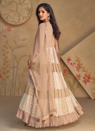 Beige Georgette  Designer Gown with Embroidered Work for Ceremonial