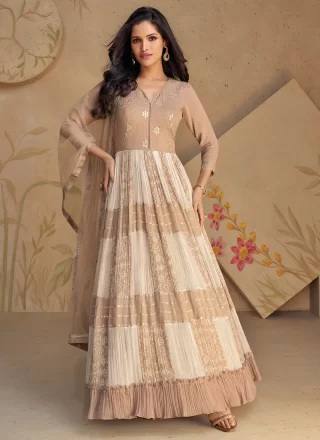 Beige Georgette  Designer Gown with Embroidered Work for Ceremonial
